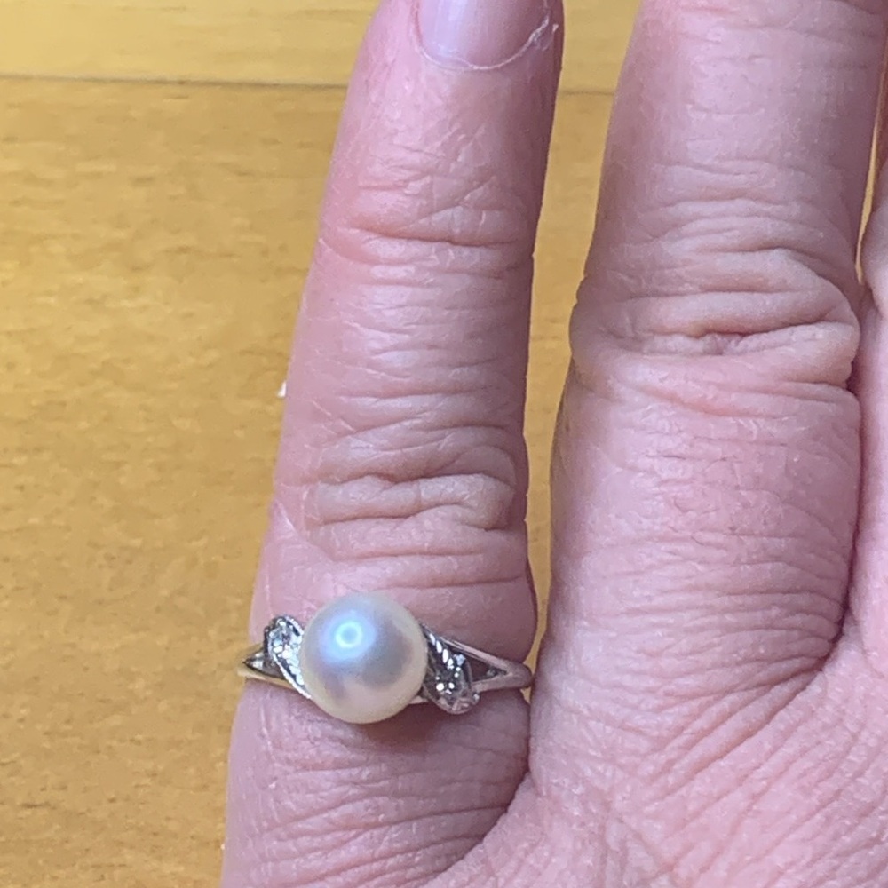 14kt White Gold Mikimoto Akoya Pearl Genuine Natural Diamond Ring Size 7 - Picture 12 of 16